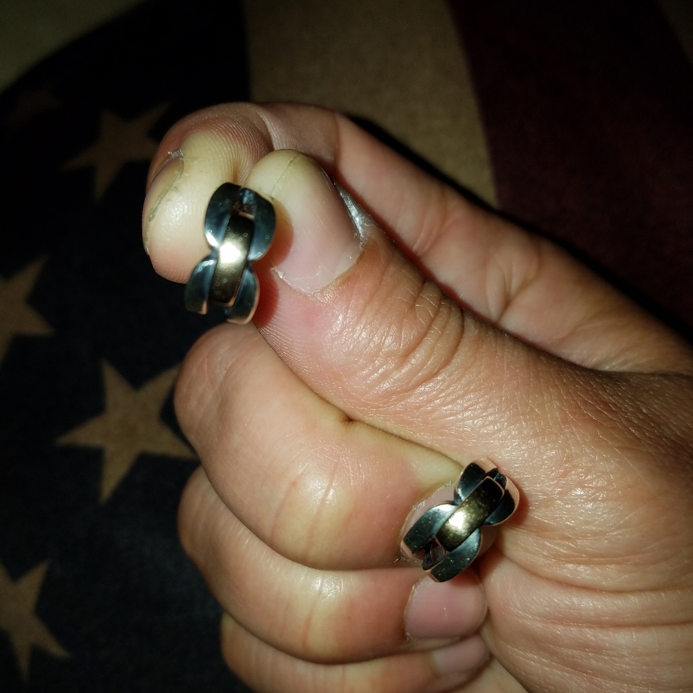 Silver n 14k gold hoops